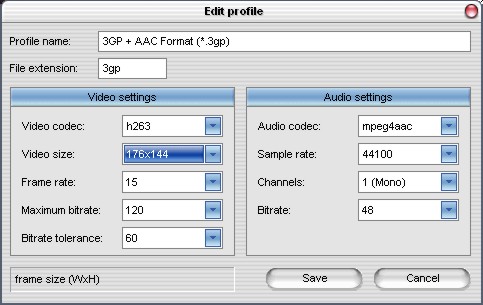 Editing the Profile in mpeg to 3gp convertor
